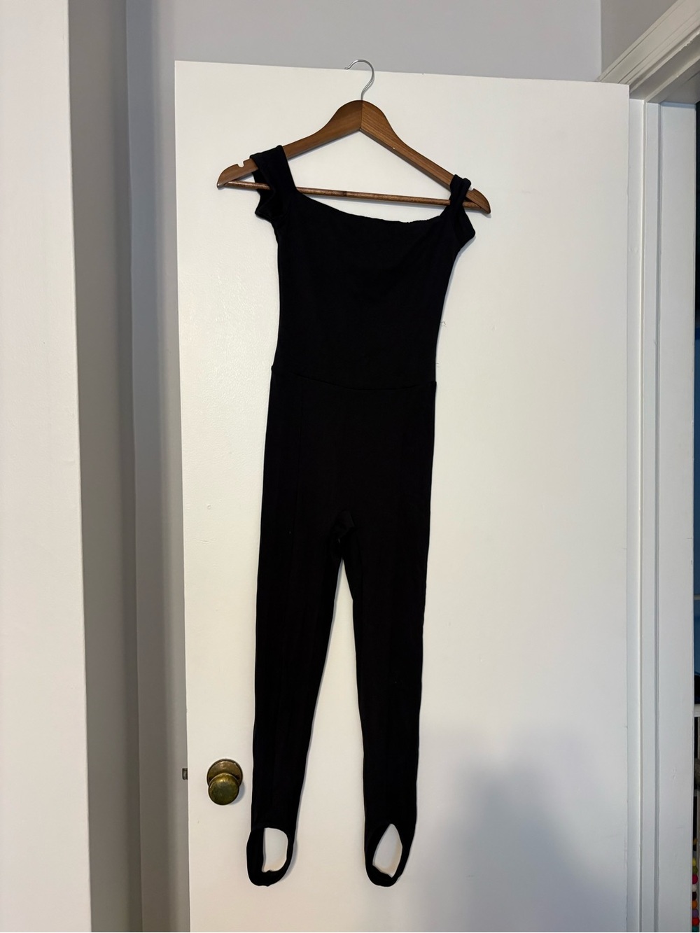 Free People Black Off-Shoulder Stirrup Jumpsuit